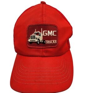 Vintage GMC Trucks Red Mesh Trucker Hat Snapback Cap Made in Korea Retro Mens